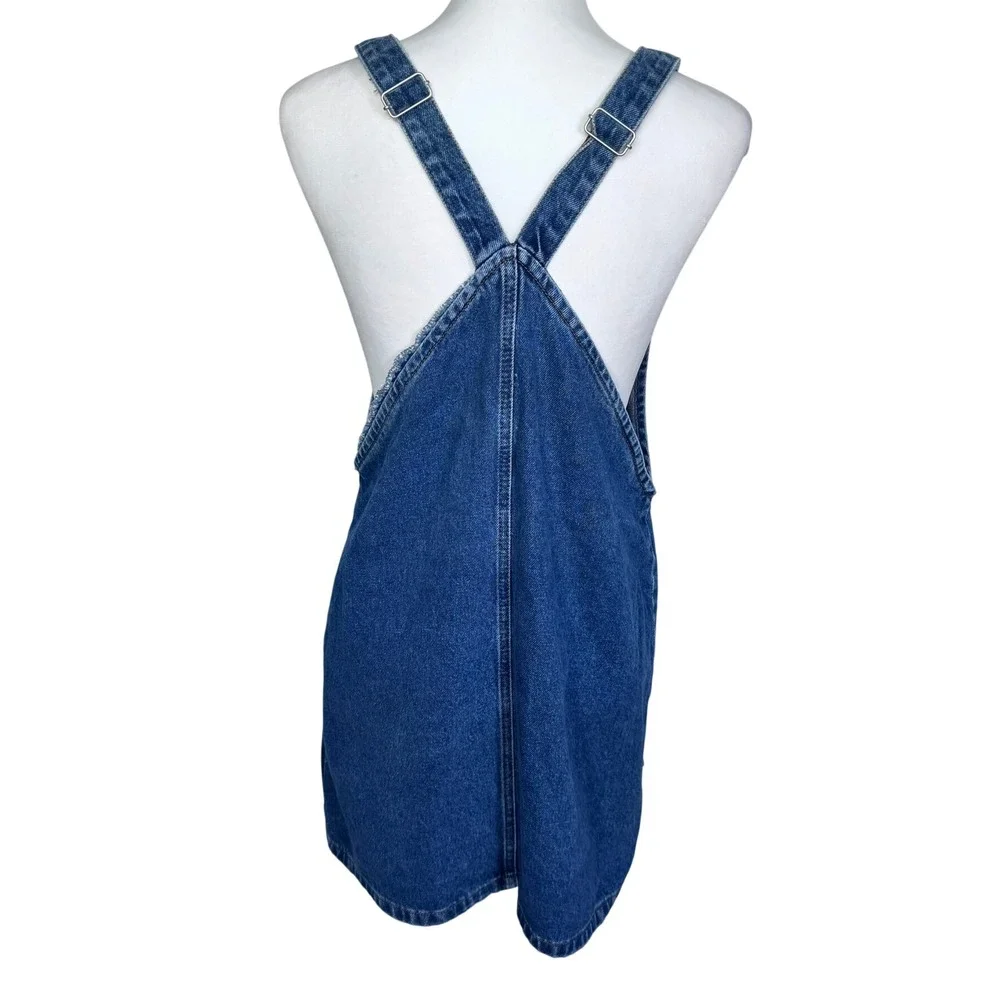 TOPSHOP MOTO Women's 8 Blue Jean Denim‎ Pinafore Overall Mini Dress Pockets